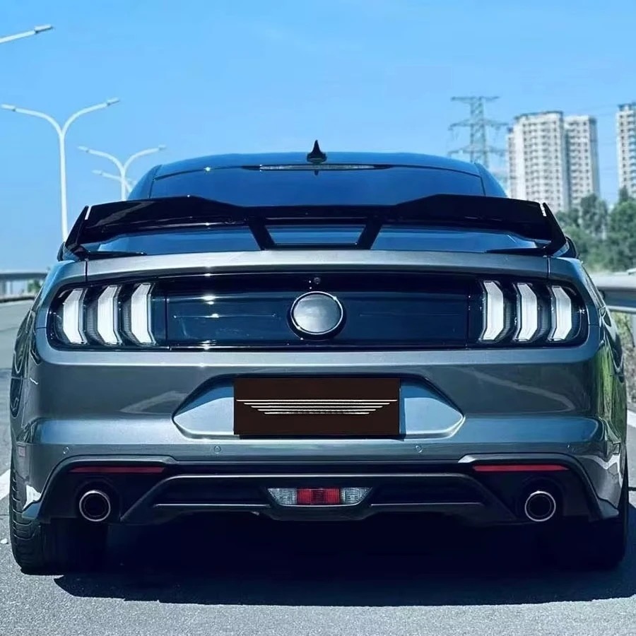 2015-2023  Mustang Glossy Black Rear Spoiler ABS Body Kits Includes Double Deck Tail Wings and Gurney Flap Accessories